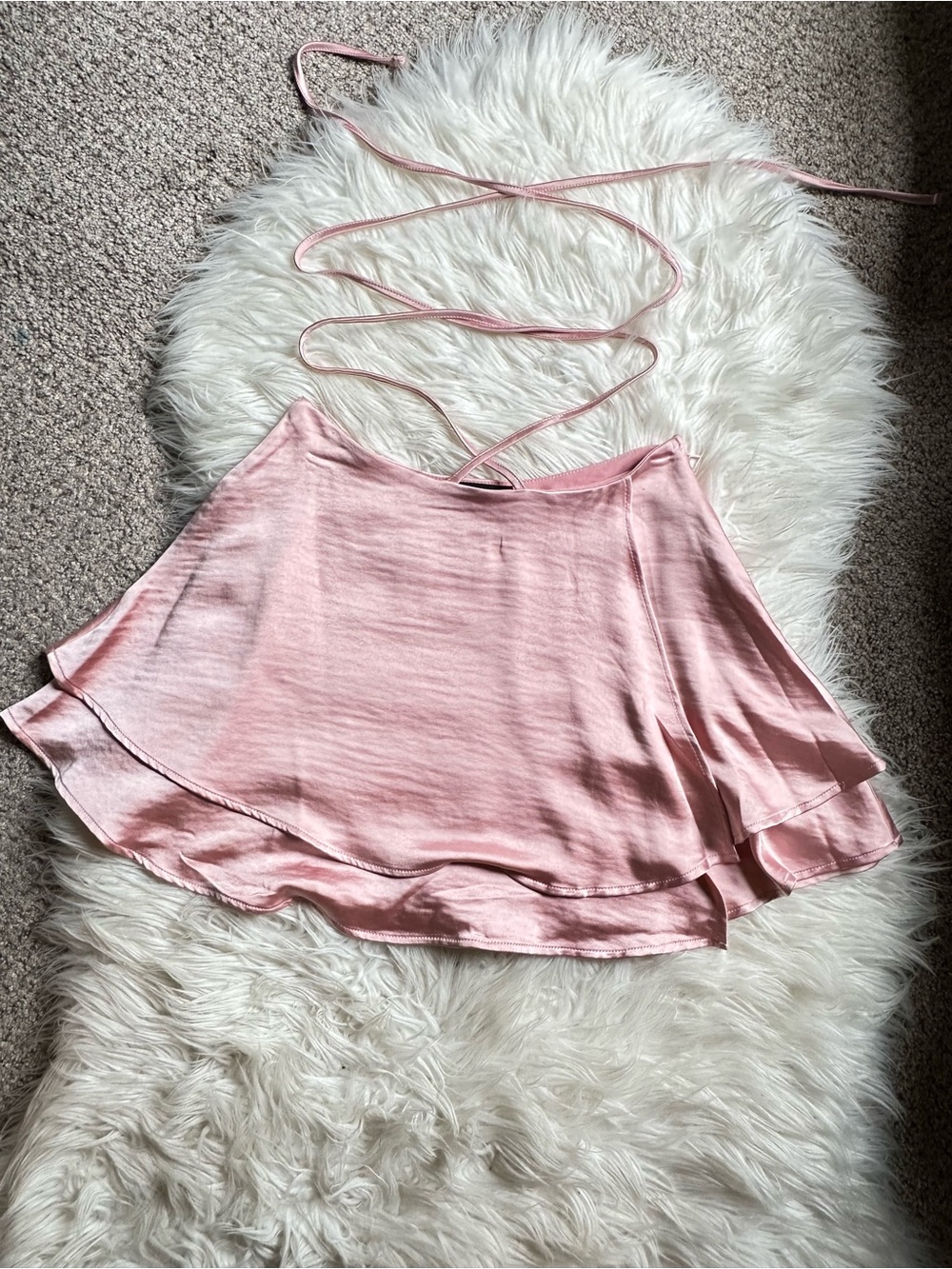 Forever 21 Light Pink Satin Circle Skirt Waist Tie